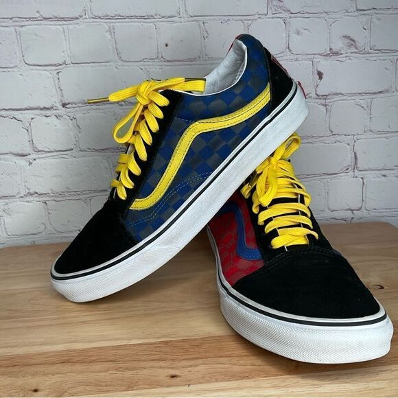 Vans Old Skool Black Blue Yellow Red Canvas‎ Suede Shoes 10
